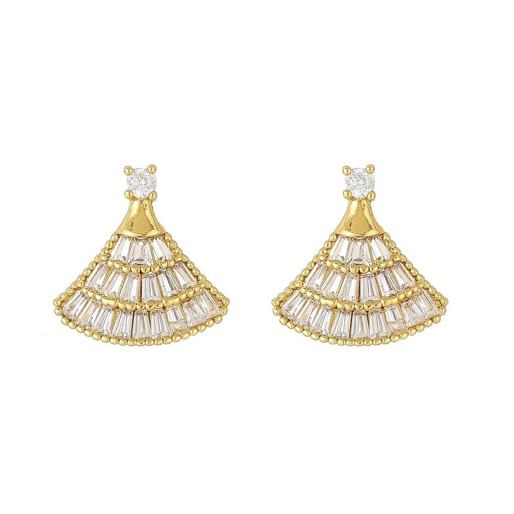 Super Shiny Zircon Fan-shaped Stud Earrings: Elegant Fashion, Lightweight Luxury Accessories