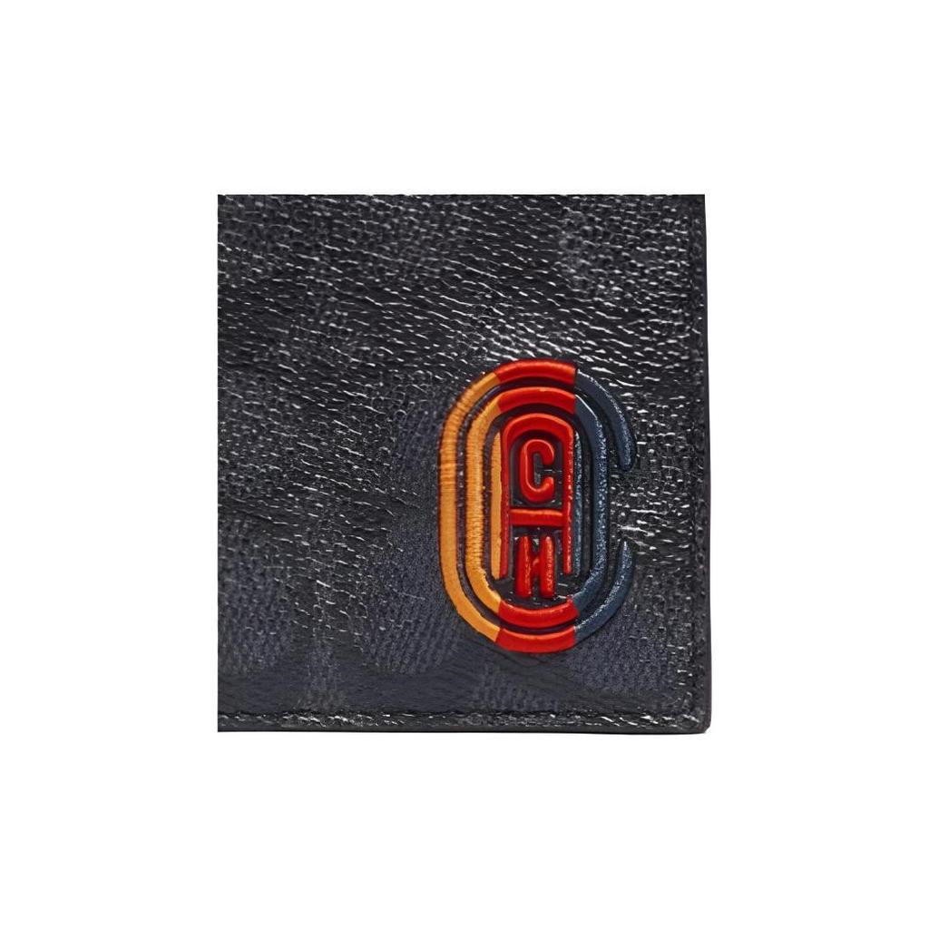 Coach Billfold Wallet 10 Logo Embroidery Folded Coated Canvas And Leather Card Holder Clutch Men Wallets Charcoal 922-P31
