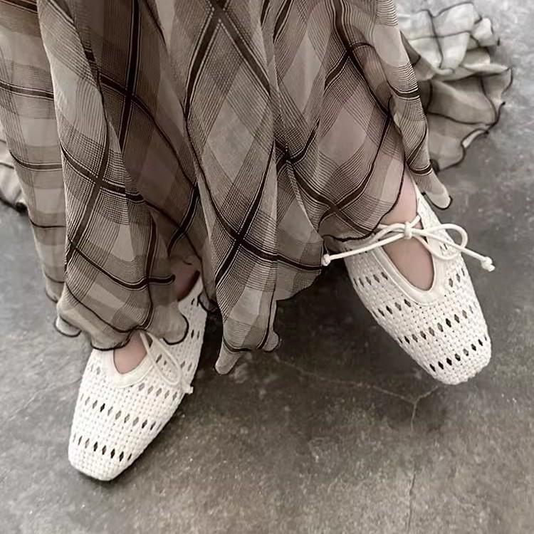 Cowhide version~ niche design hollow breathable half slippers women's 2025 new summer outer wear bow casual sandals