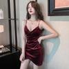 2025 V-neck Pleated Velvet Bodycon Strap Dress for Women