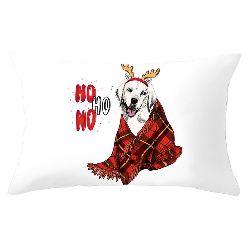 Dog Print Series Christmas Pillowcase Rectangular Peach Skin Waist Pillowcase Home Sofa Cushion Cover