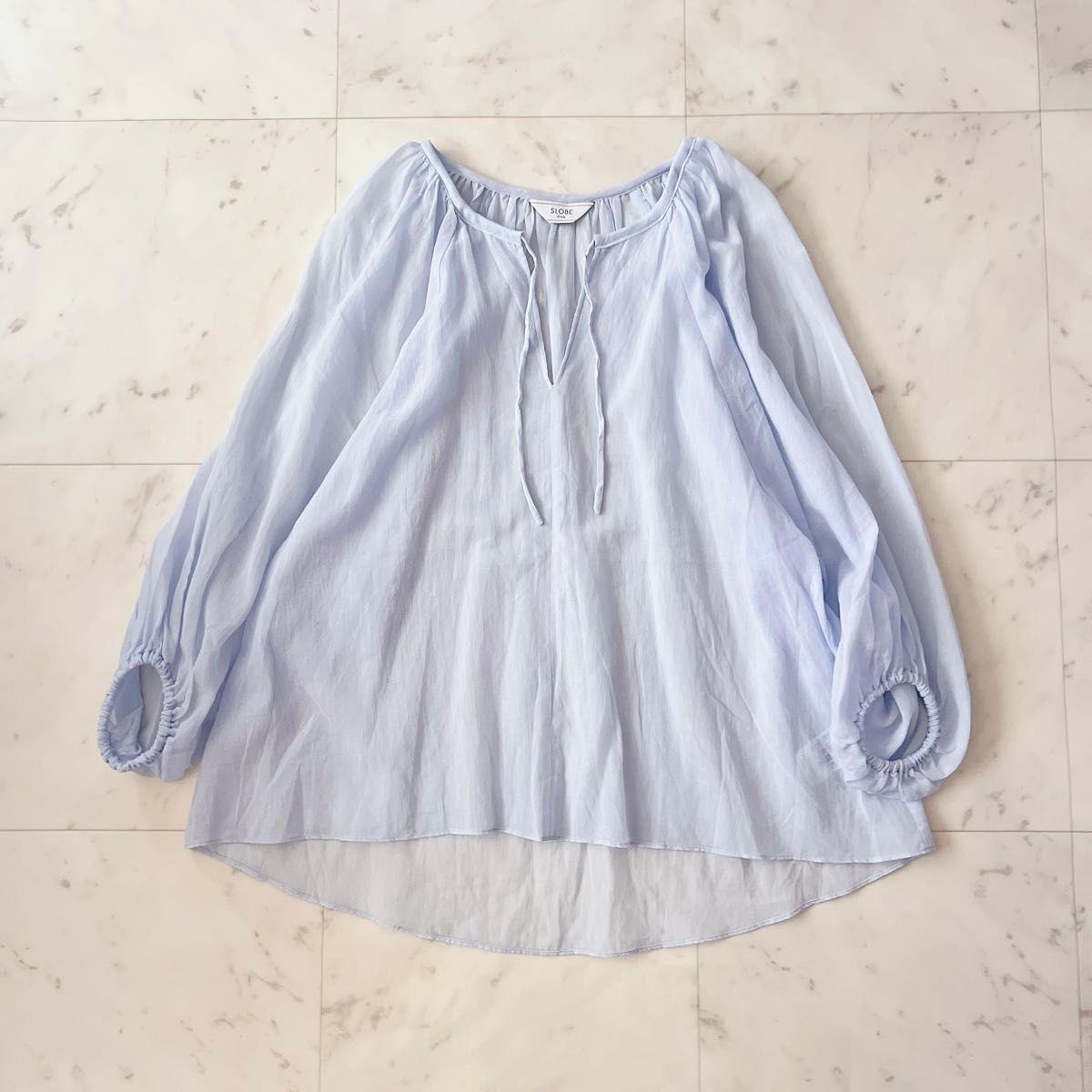 SLOBE IENA Cotton Chiffon Volume Blouse Blue Loose