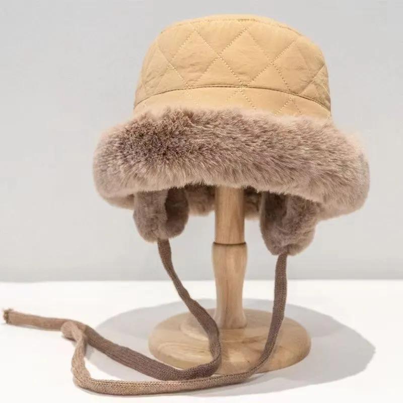 WTEMPO Autumn Winter Down Cotton Hats Women Solid Color Warm Ear Protection Hats with Ropes Casual Versatile Outdoor Hats