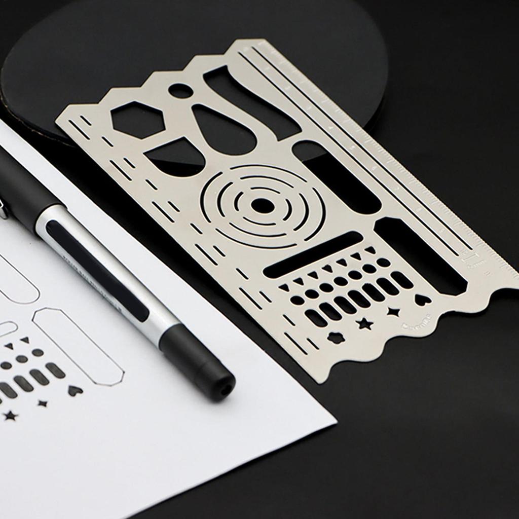 Multifunktionell Ritmall Linjal Set Rostfritt Stål Verktyg För Geometri, Journalföring, Bullet Notes & Konst, Studenter, diy