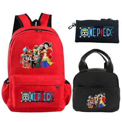 3Pcs/set Anime One Piece Anti Theft Bag com lancheira estojo de lápis suprimentos papelaria para menina menino volta às aulas resistente ao desgaste lazer mochila