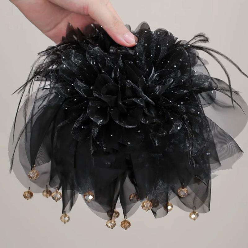

Элегантная шифоновая заколка для волос с цветком и пером, заколка-акула для женщин, головной убор, украшение, аксессуары