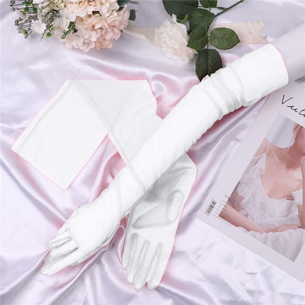 Long Fashion Women Elbow Sheer Tulle Women Gloves Thin Gloves Lace Mitten Five Fingers Mitts
