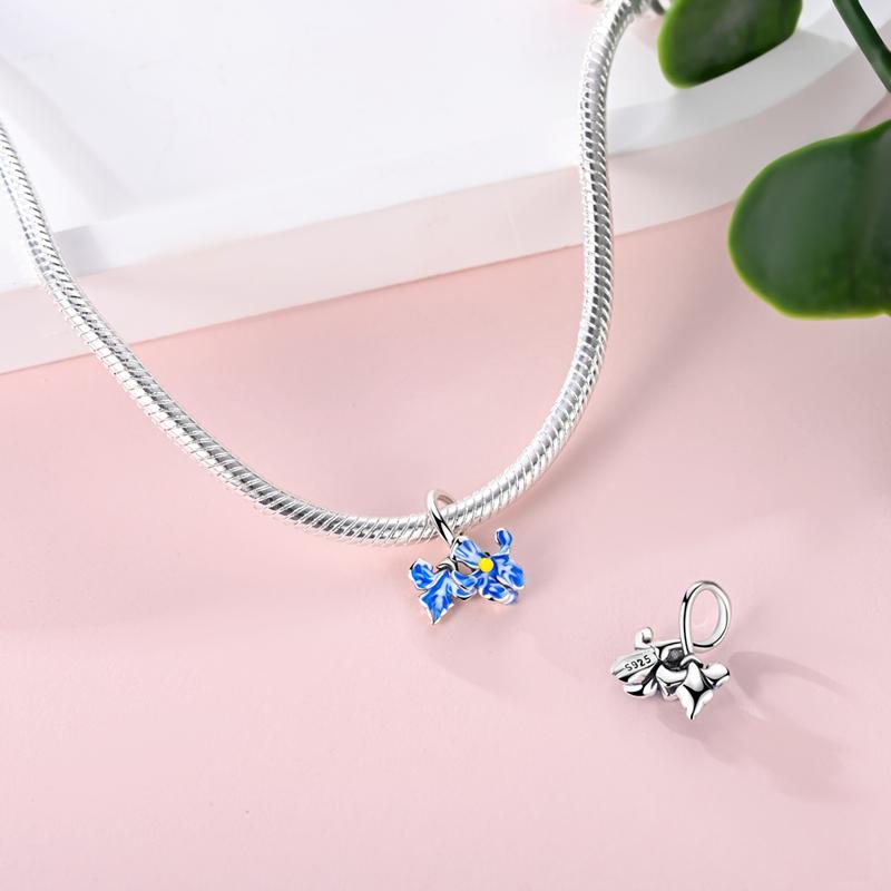 Original Copper Blue Iris Flower Pendant Butterfly Starry Sky Heart Beads Fit Bracelet Women Jewelry Diy Anniversary Gift