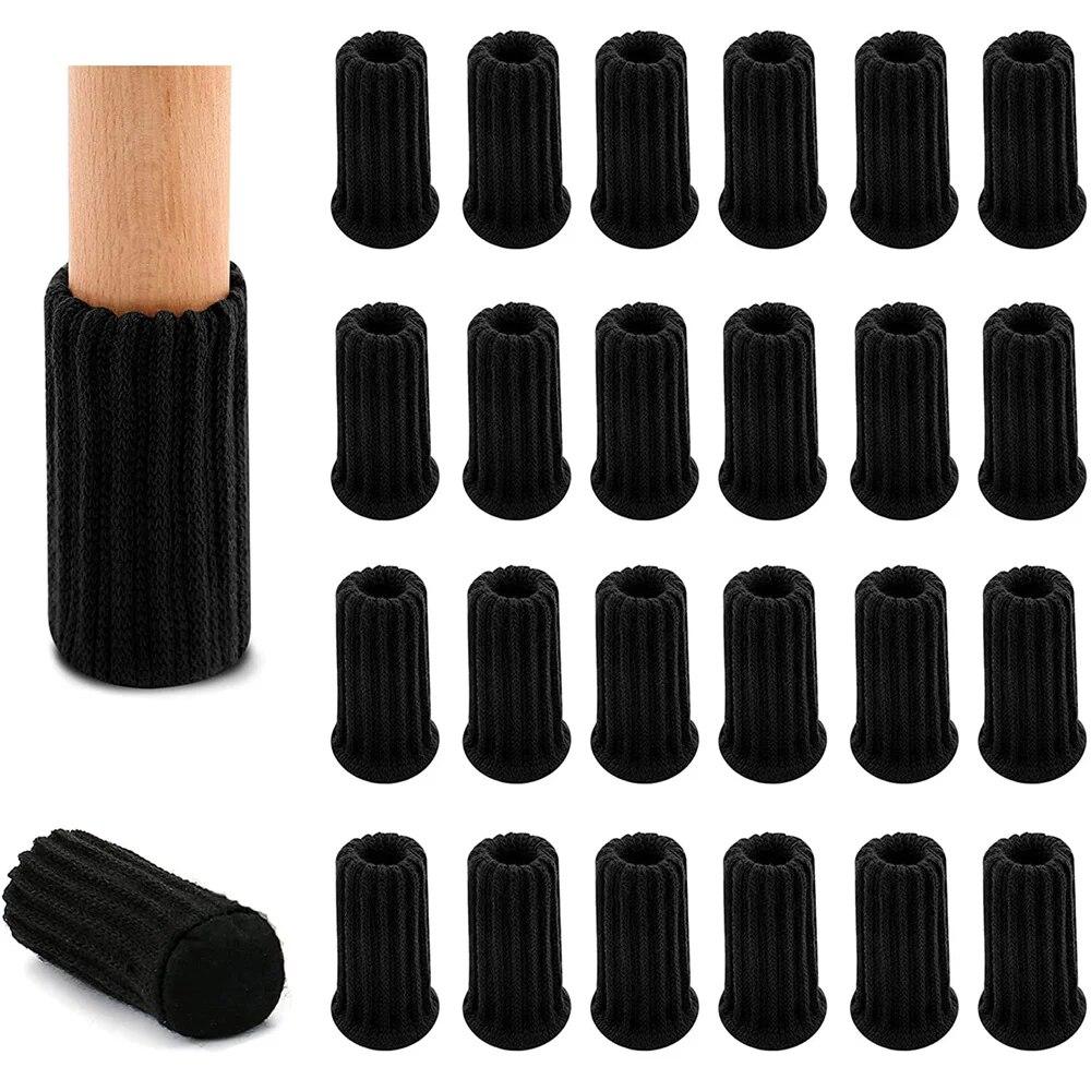 Set of 24 Ribbed Texture Chair Leg Socks with Anti-Slip Pads for Floor Protection