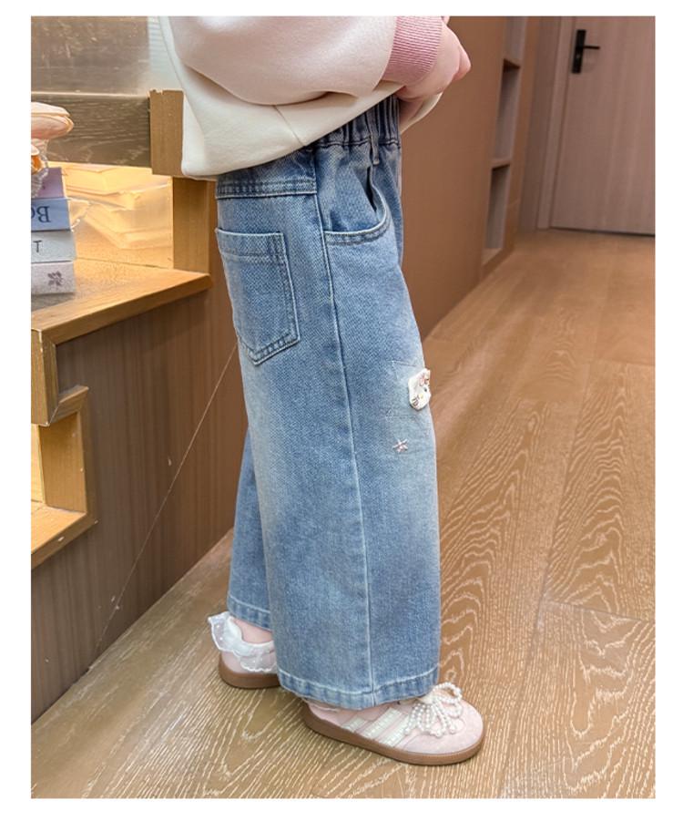 Bestickte Stern & Schleife Weitbeinige Jeans für Mädchen - Koreanischer Stil, Frühling/Herbst