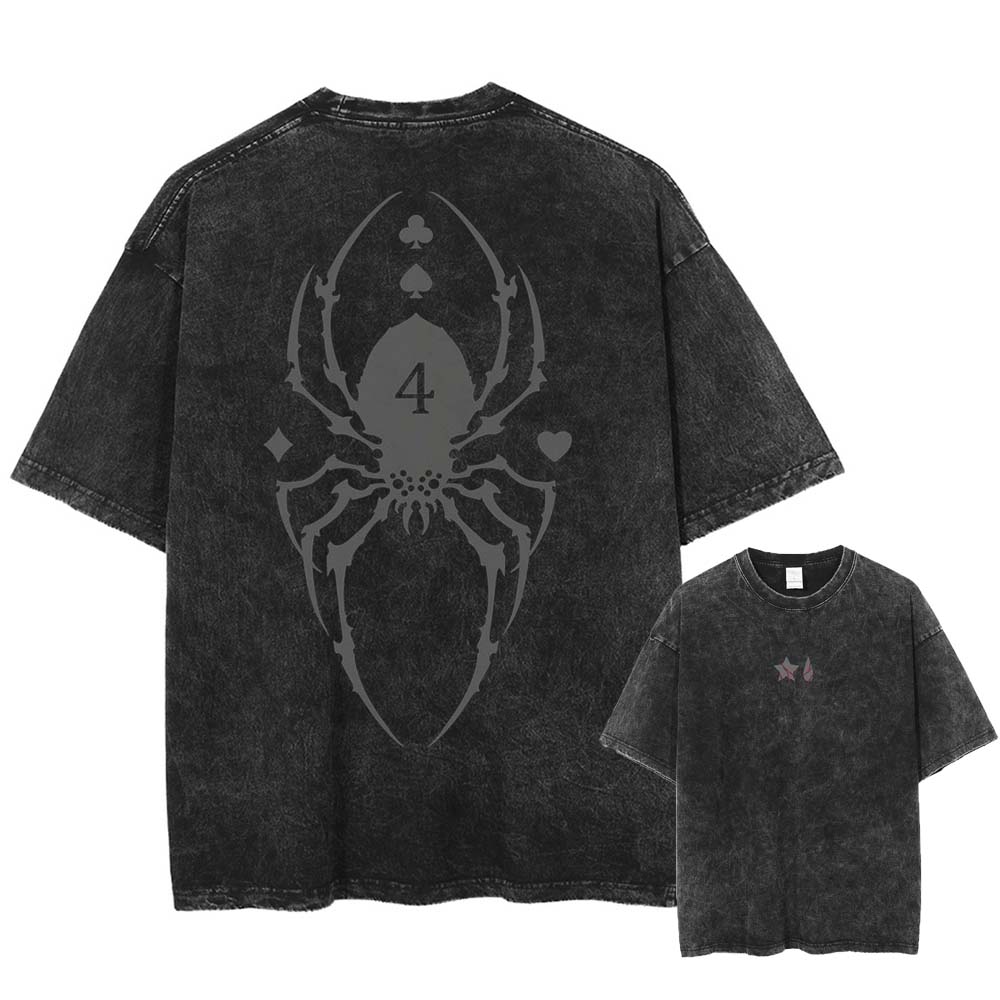 ETST0012 Heren Streetwear Vintage Gewassen T-shirt Anime Grafische Print T-shirt Harajuku Zomer Katoen Casual Korte Mouw T-shirt M