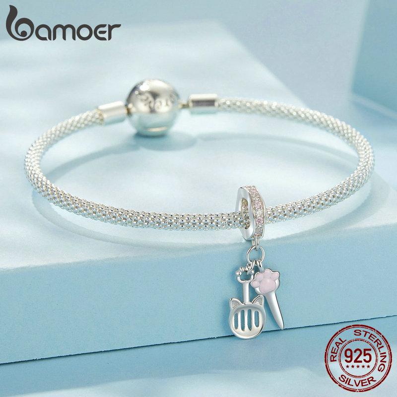 BAMOER 925 Sterling Silver Cute Pet Kit Charm Pendant fit Original Bracelet & Necklaces Jewelry DIY 925 Bamoer Beads