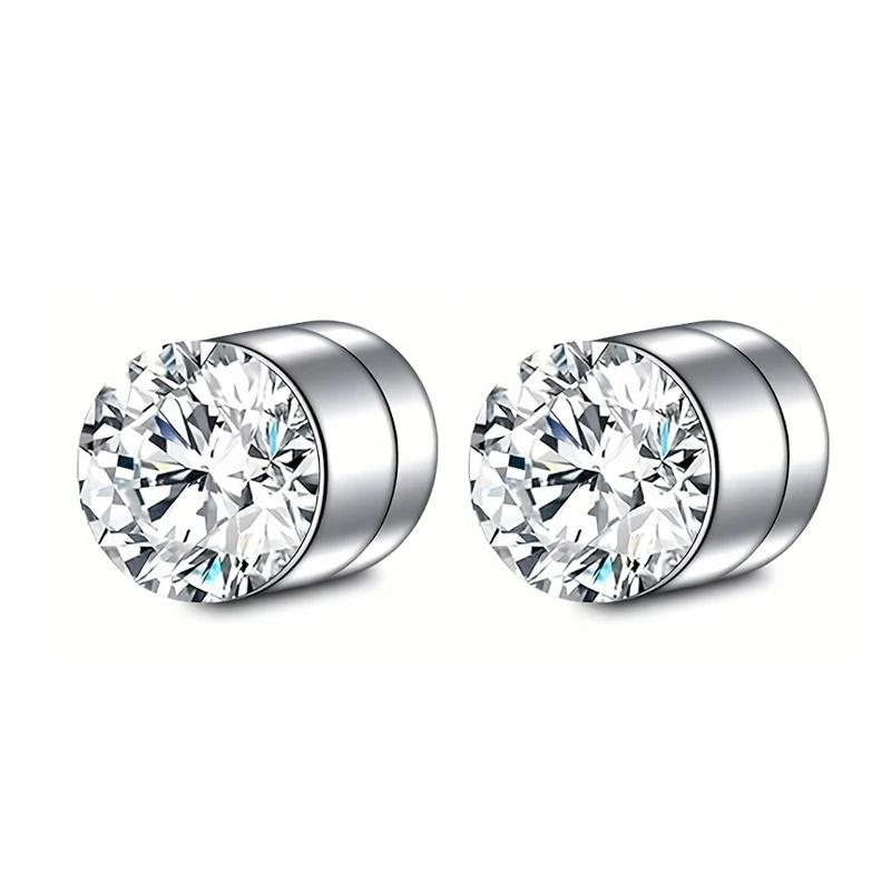 1 Çift Kristal Güçlü Manyetik Kulak Çivisi Klipsli Küpe Erkekler Kadınlar Punk Yuvarlak Zirkonyum Mıknatıs Küpeler Piercing Olmayan Takı
