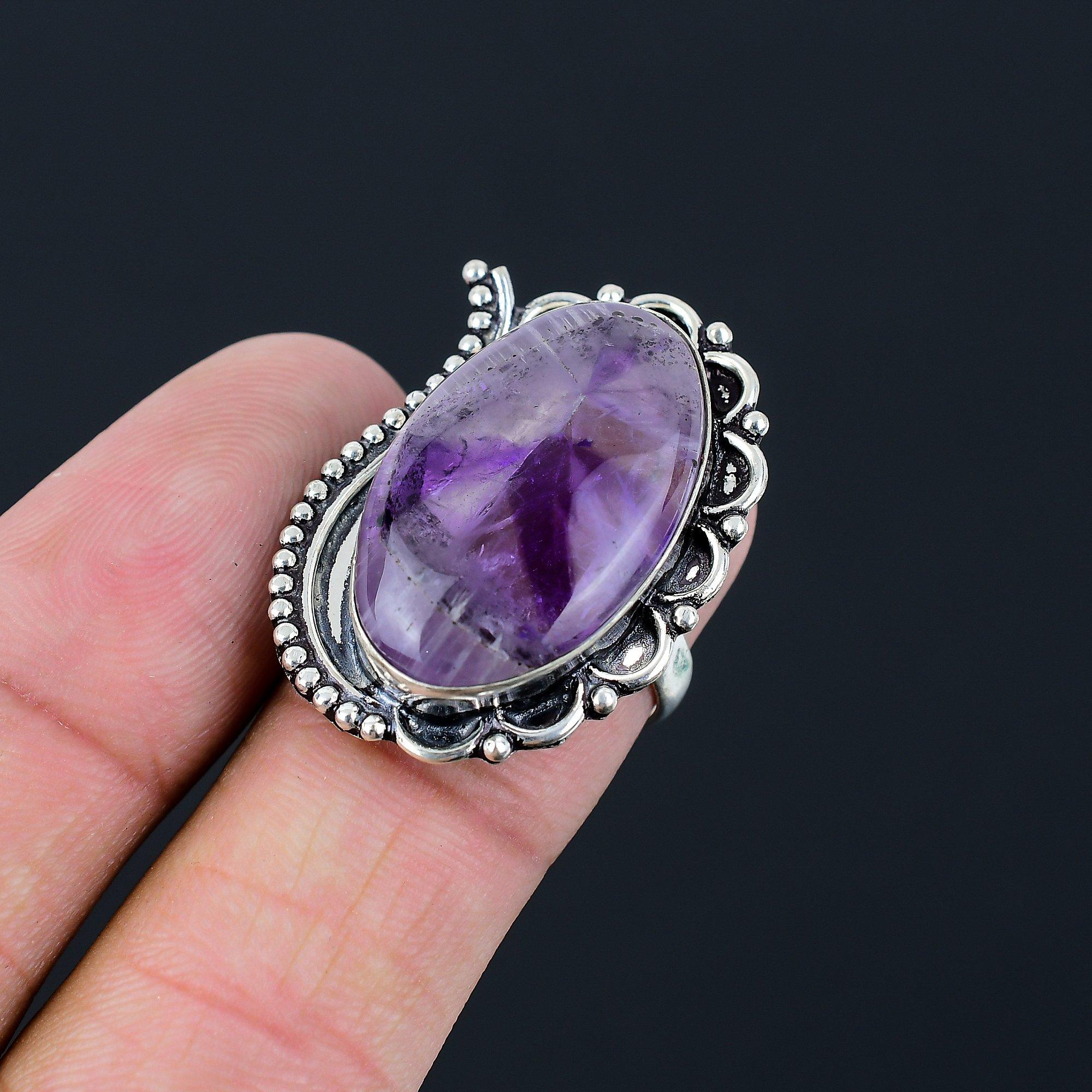 Mothers day Deal Natural Star Amethyst Sterling Silver Solitaire Ring Size 7.5 7.5