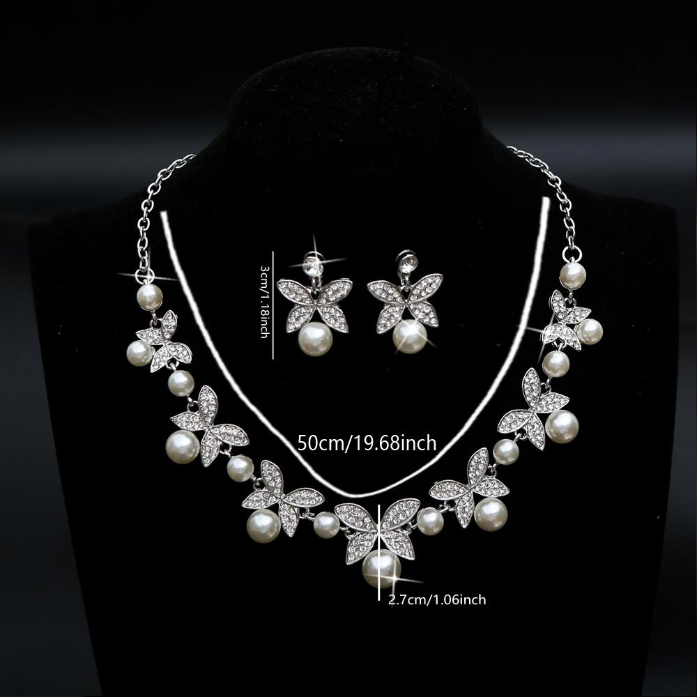3pcs Soft Romantic Butterfly Imitation Pearl Inlaid Alloy Bridal Necklace Earrings Sweet Wedding Party Formal Wear Jewelry Set