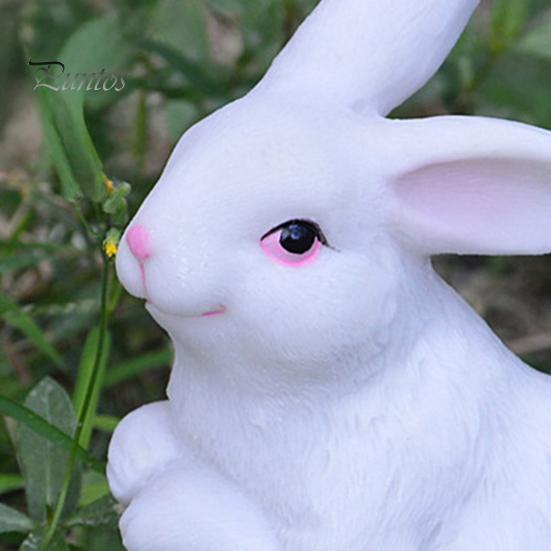 Cute Bunny Figurine 2Pcs Realistic White Rabbit Garden Statues, Weatherproof Resin Sculpture for Yard Bonsai Decoration Patio, Animal Ornament,