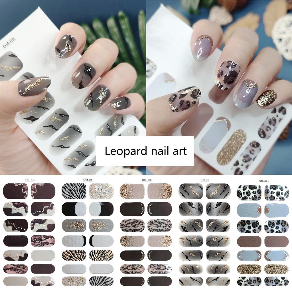 3D Leopard Nail Sticker Decals DIY Creative Fake Nail Wraps Tips Nail Manicure Art Patchs Full Cover Nail Polish Sticker
