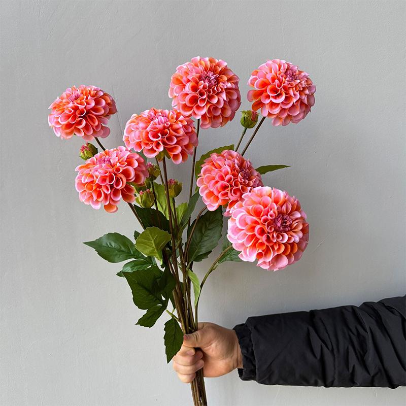 Artificial Moisturizing 2Head Dahlia Real Touch Flowers Bridal Bouquet Wedding Decoration Party Floral Home Decor Dahlia