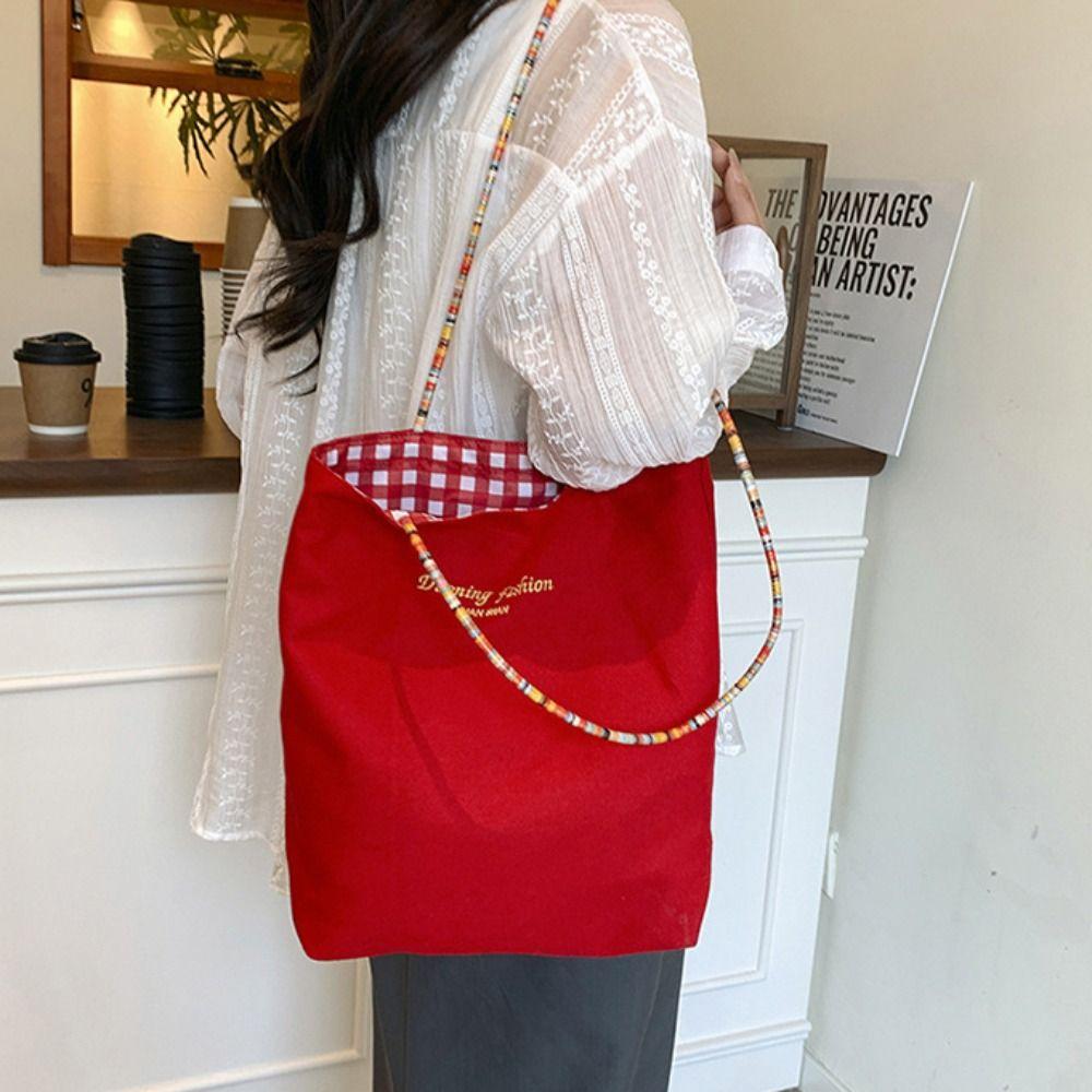 

Cloth Double Sided Plaid Vest Bag Lattice Canvas Tote Bag Casual Denim Shoulder Bag Women жовтий
