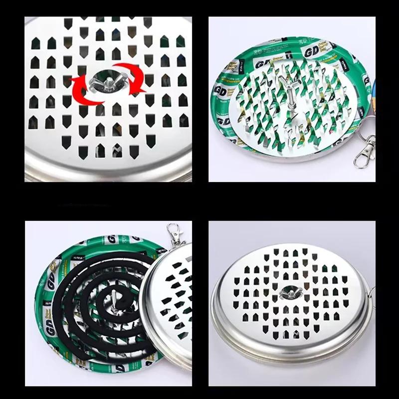 Mosquito Coils Holder Stainless Steel Mosquito Coil Box with Cover Round Mosquito Coil Tray Easy To Clean Anti-Mosquito Supplies