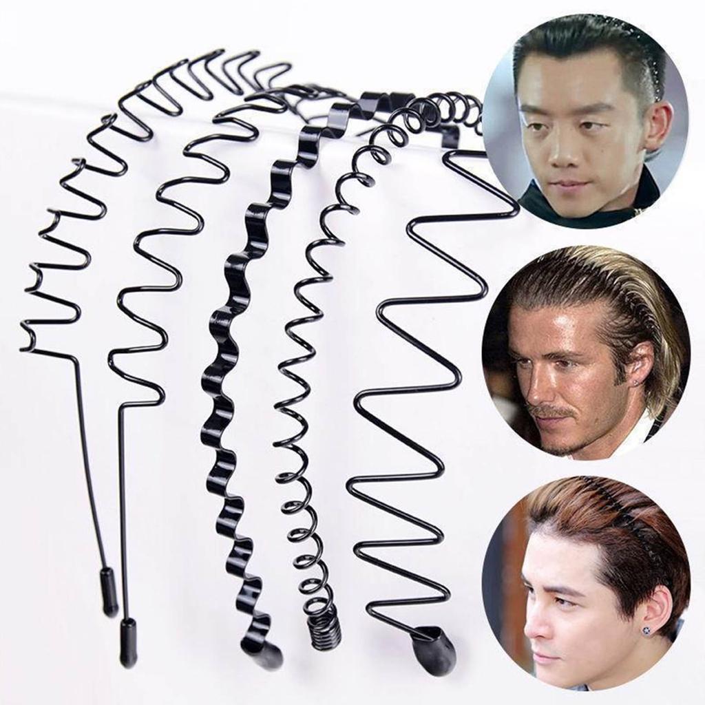 6Pcs Black Man Hair Hoop Decorative Non Slip Simple Lightweight 6 Styles Metal Male Hair Band