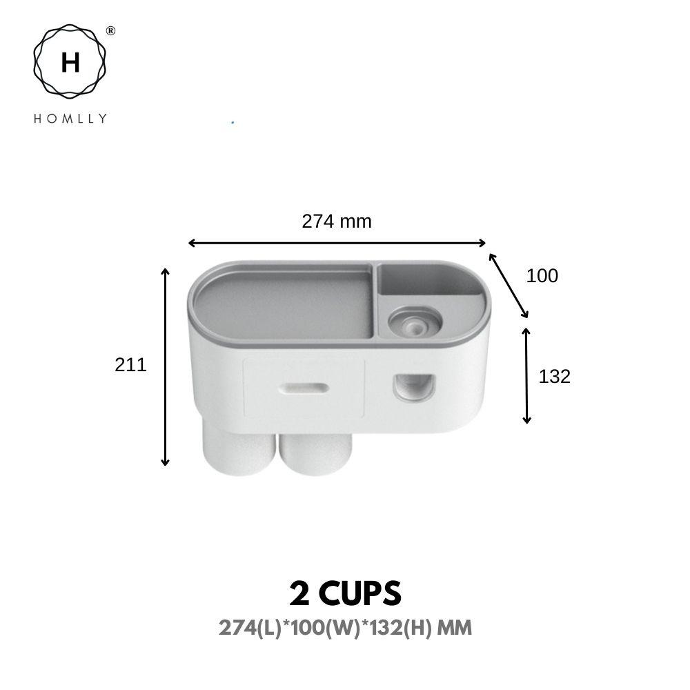 

Homlly Rukii Wall Mounted Automatic Toothpaste Holder Dispenser with Magnetic Cups & Drawer 2 Cups
