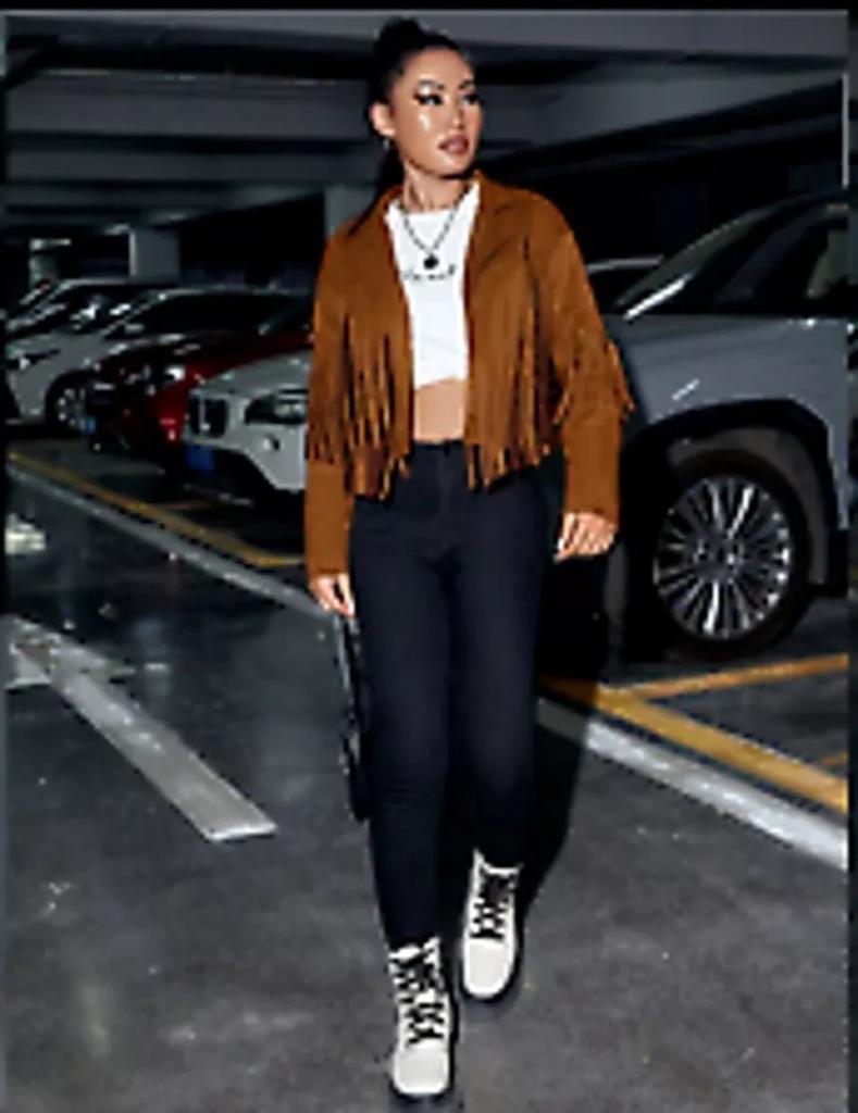 Veste Femme en Daim Marron Noir Élégante Fait Main Cuir d'Agneau Véritable Motard Moto