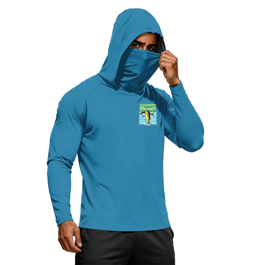 Men's Summer Long Sleeve Quick Dry Hoodie UPF50 Plus Sun Protection Lightweight Fitness Outdoor Sports Hooded Shirt
