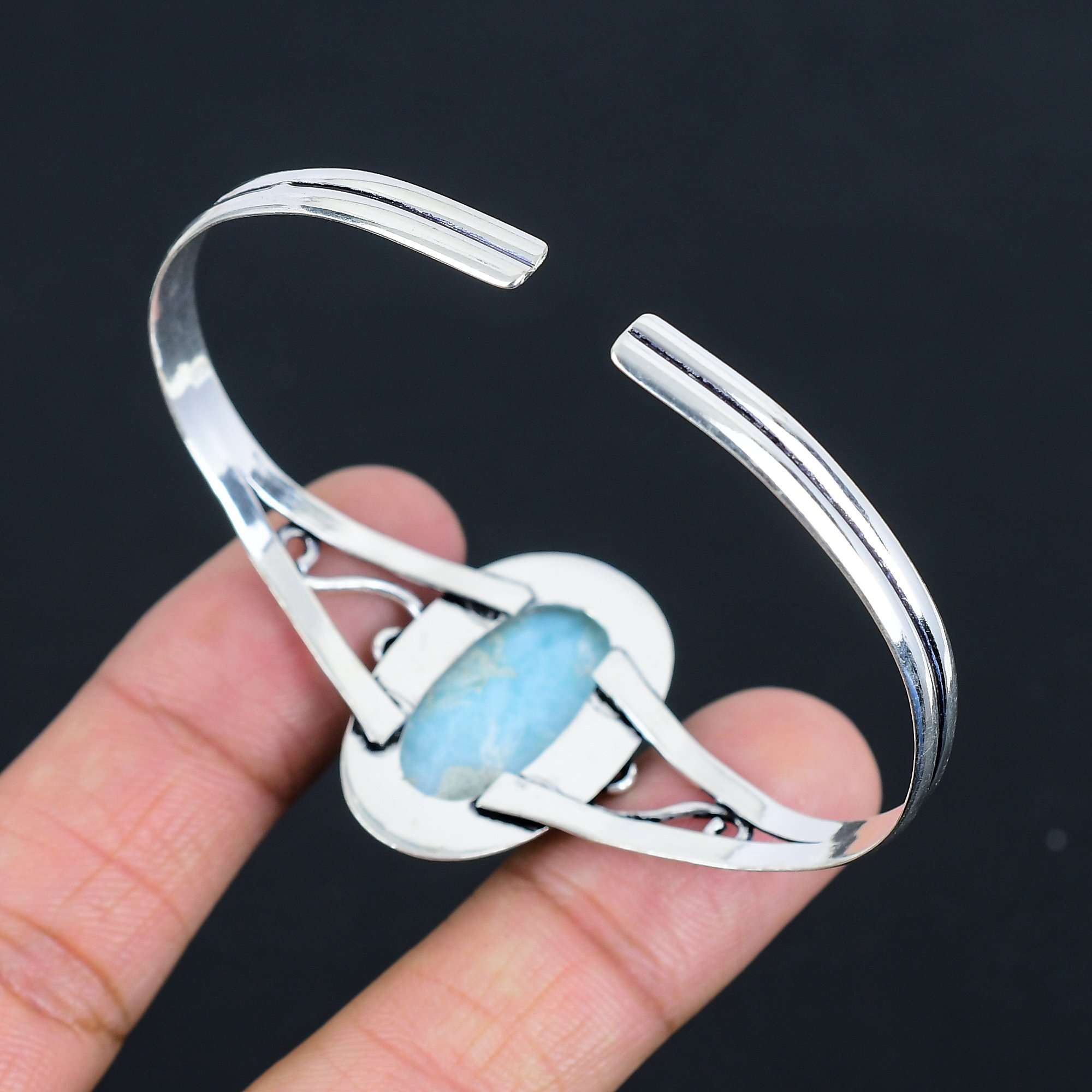 

Браслет из натурального голубого ларимара | Серебро 925 пробы | Регулируемый браслет | Браслет-цепочка ручной работы для подарка