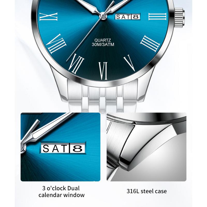 OLEVS Mens Watch Business Quartz Watch Waterproof Luminous Watch For Man Dual Calendar Display Mens Gifts