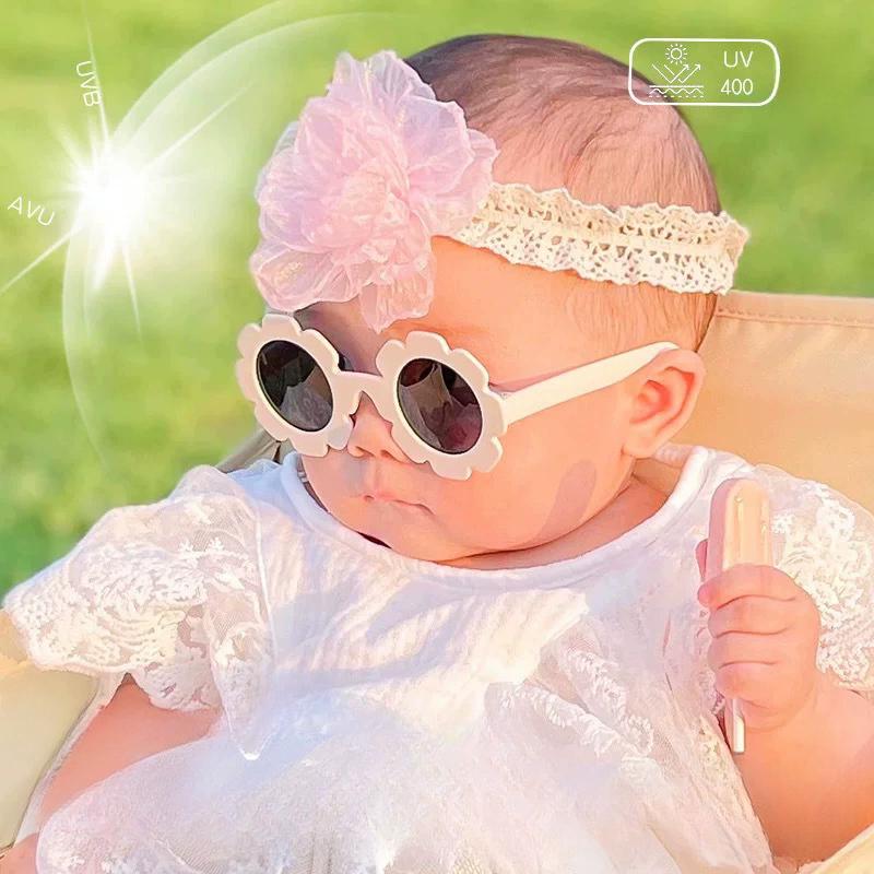New Bendable Polarized Sunglasses with Strap for Newborn Baby Girls Boys 0-24 Months Flower Design