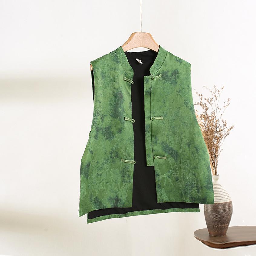 

2025 ранняя весна жилет ретро пряжка жилет высококлассный односторонний жаккардовый новый топ XXXL [Recommended 138-75kg] зелёный