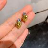 Jewelry Retro Colored Treasure With Diamonds Simulation Yellow Diamond Love Heart Pendant Love Stud Earrings Temperament Gift Women