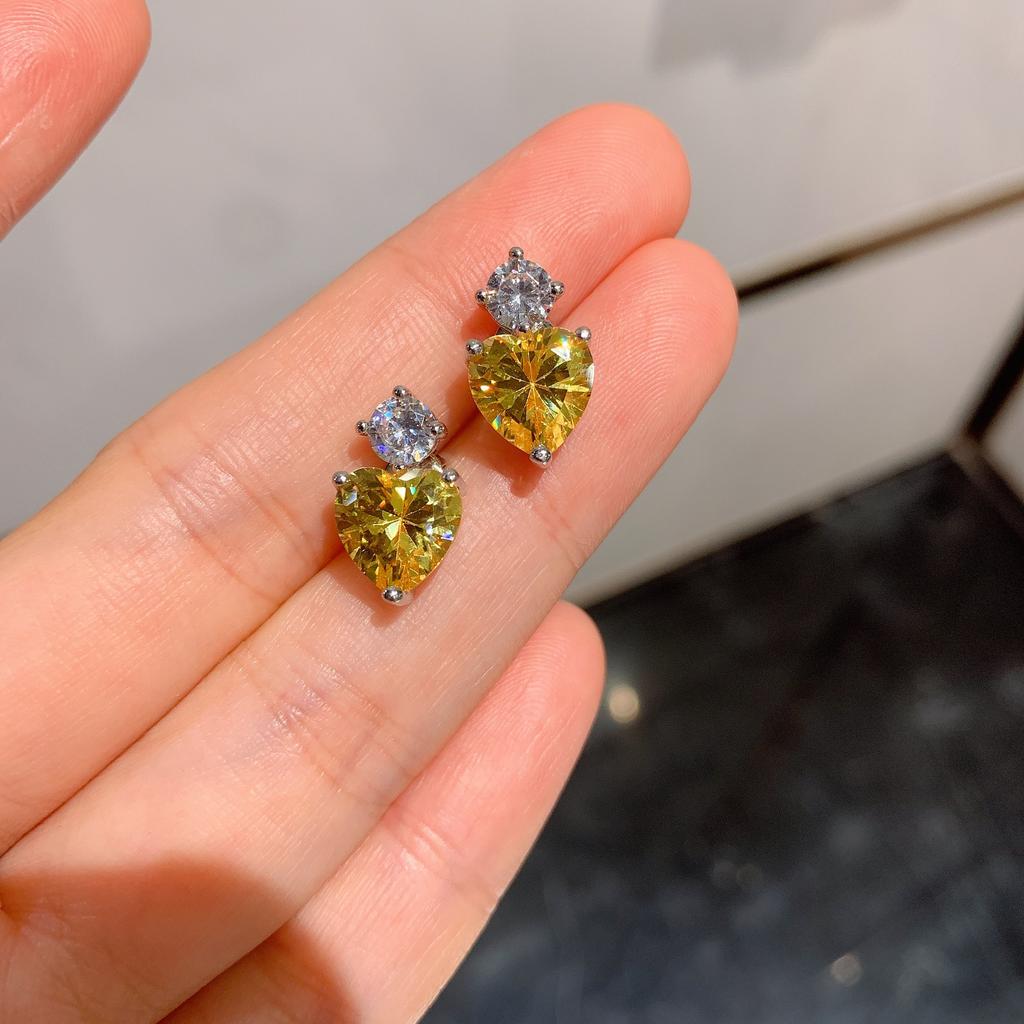 Jewelry Retro Colored Treasure With Diamonds Simulation Yellow Diamond Love Heart Pendant Love Stud Earrings Temperament Gift Women
