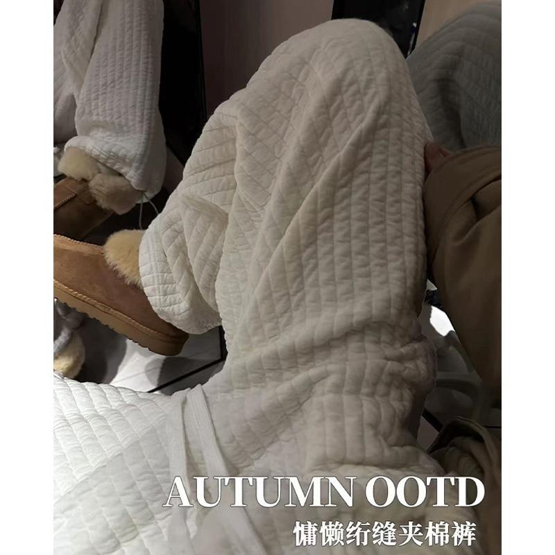 White Padded Cotton Pants for Women To Wear Outside Autumn and Winter New Loose Straight Sweatpants Thickened Casual Wide-leg Pants Velvet Pants