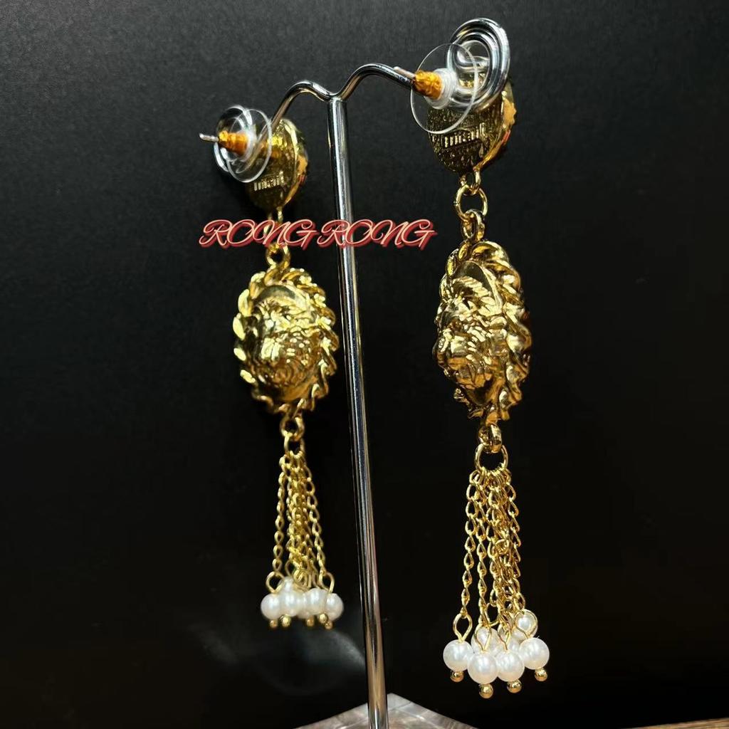 Vintage French Palace Style Red Agate Pearl Tassel Earrings Long Light Luxury Accessories