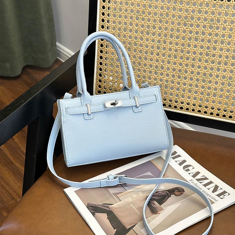 Premium platinum bag women's new lychee pattern portable small square bag versatile commuter shoulder messenger bag