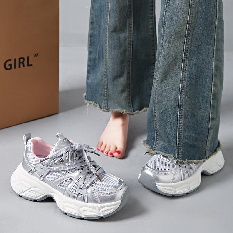 Fashion CRLAYDK Chunky Sneakers für Damen Plattform Mesh Mode Casual Dad Schuhe Damen Schnürschuhe Walking Bequem Sport Tennis