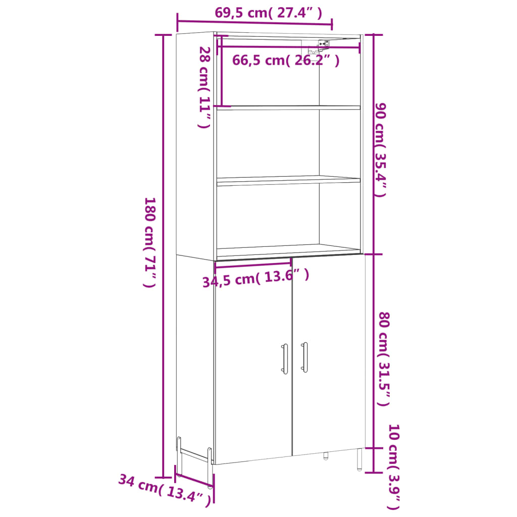Highboard Concrete Grey 69.5 x 34 x 180 cm Particleboard