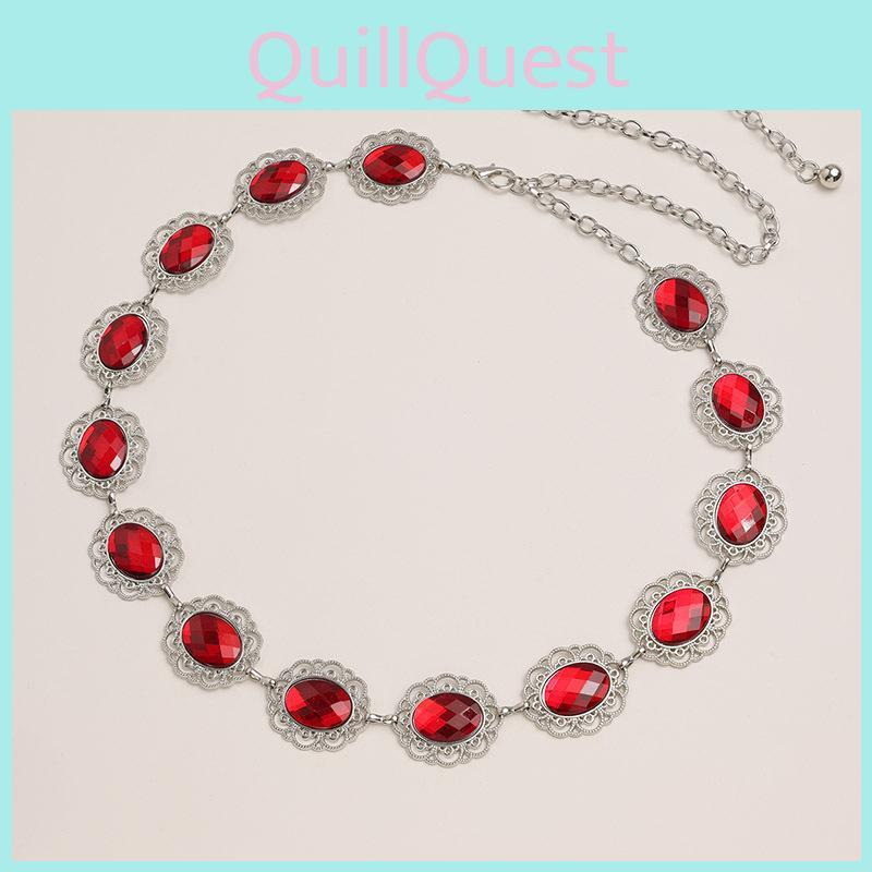 Elegant Female Metal Hollow Waist Chain With Rhinestone Buckle For Summer Fashion Accessories