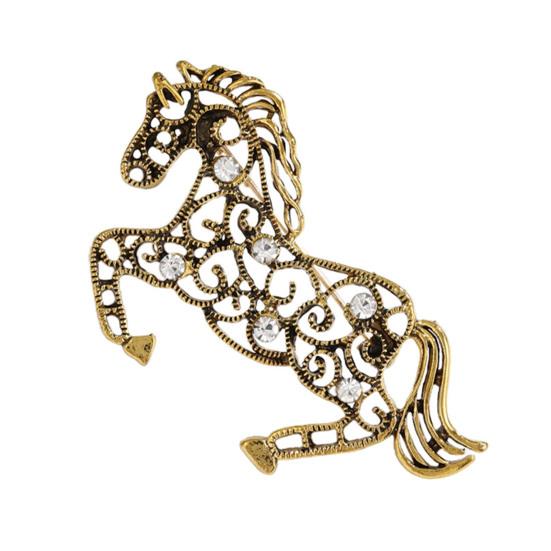 1/2 Pcs Broche Animal Année du Cheval Design Creux Strass Étincelants Épingle à Vêtements Accessoires Vêtements