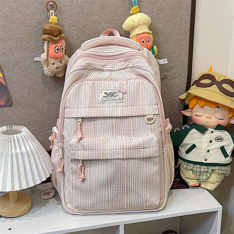 Plaid Backpack Student Class Commuter Schoolbag Women's Lightweight Multi-Compartment Large Capacity Backpack