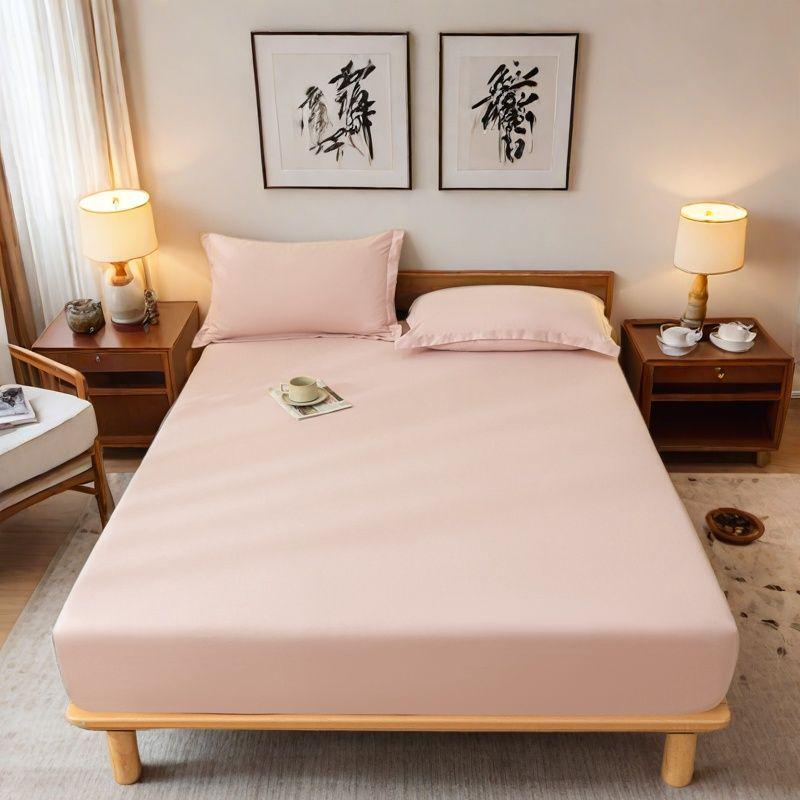 Cross-border Solid Color Skin-Friendly Brushed Fitted Sheet & Dustproof Mattress Cover with Pillowcase