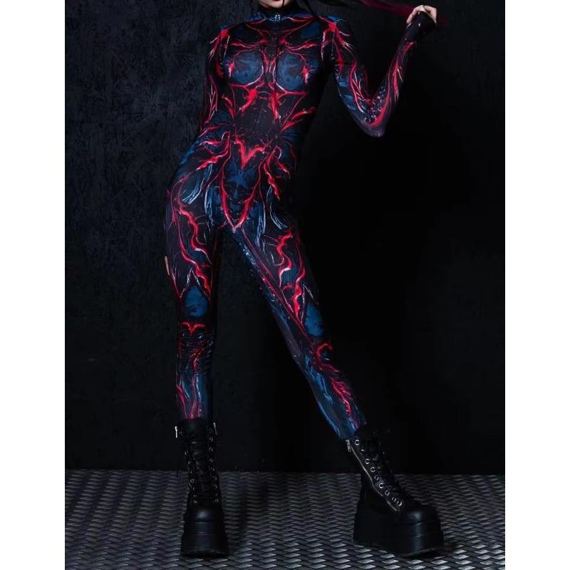 Women 3D Digital Printing Halloween Cosplay Tights Jumpsuit Adult One-piece Carnival Party Stage Show Dance Costume Outfit