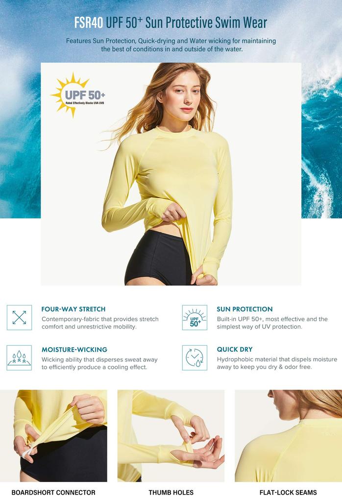 Tesla Long Sleeve Rash Guard for Summer UV Slim Fit Swimwear for and Includes and Product Women's [Stretchy, Quick-Drying, Protection] Sports,