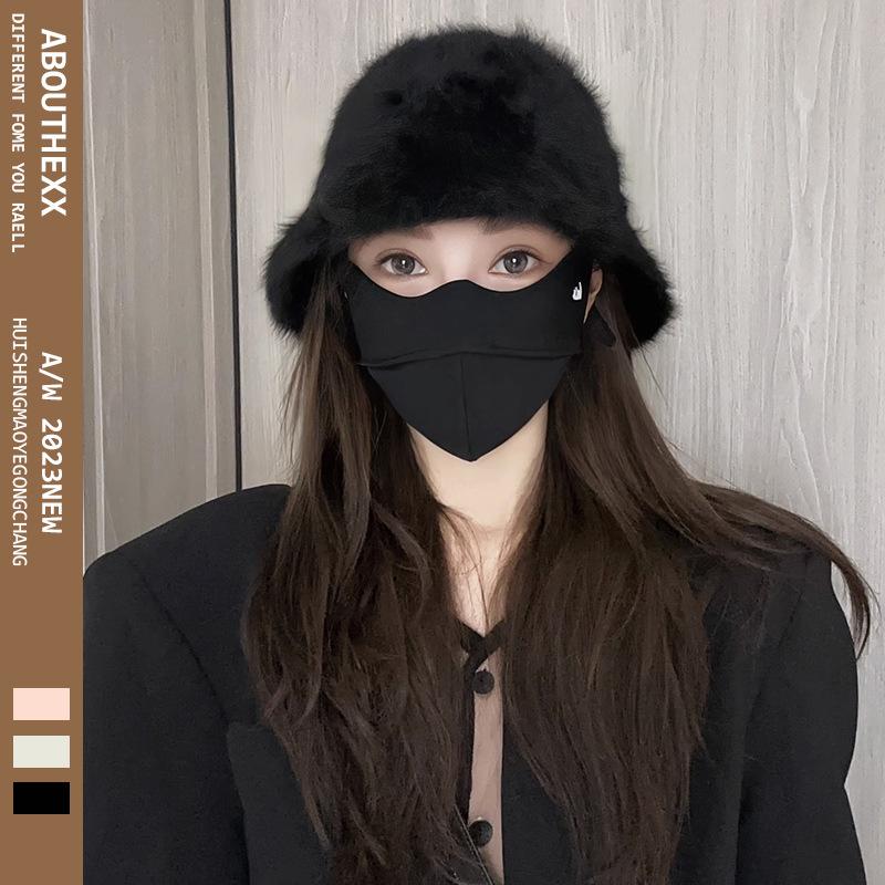 Women's Autumn and Winter Korean Version Fashionable and Versatile Basin Hat  Showing The Face  Rabbit Plush Bucket Fisherman's Hat