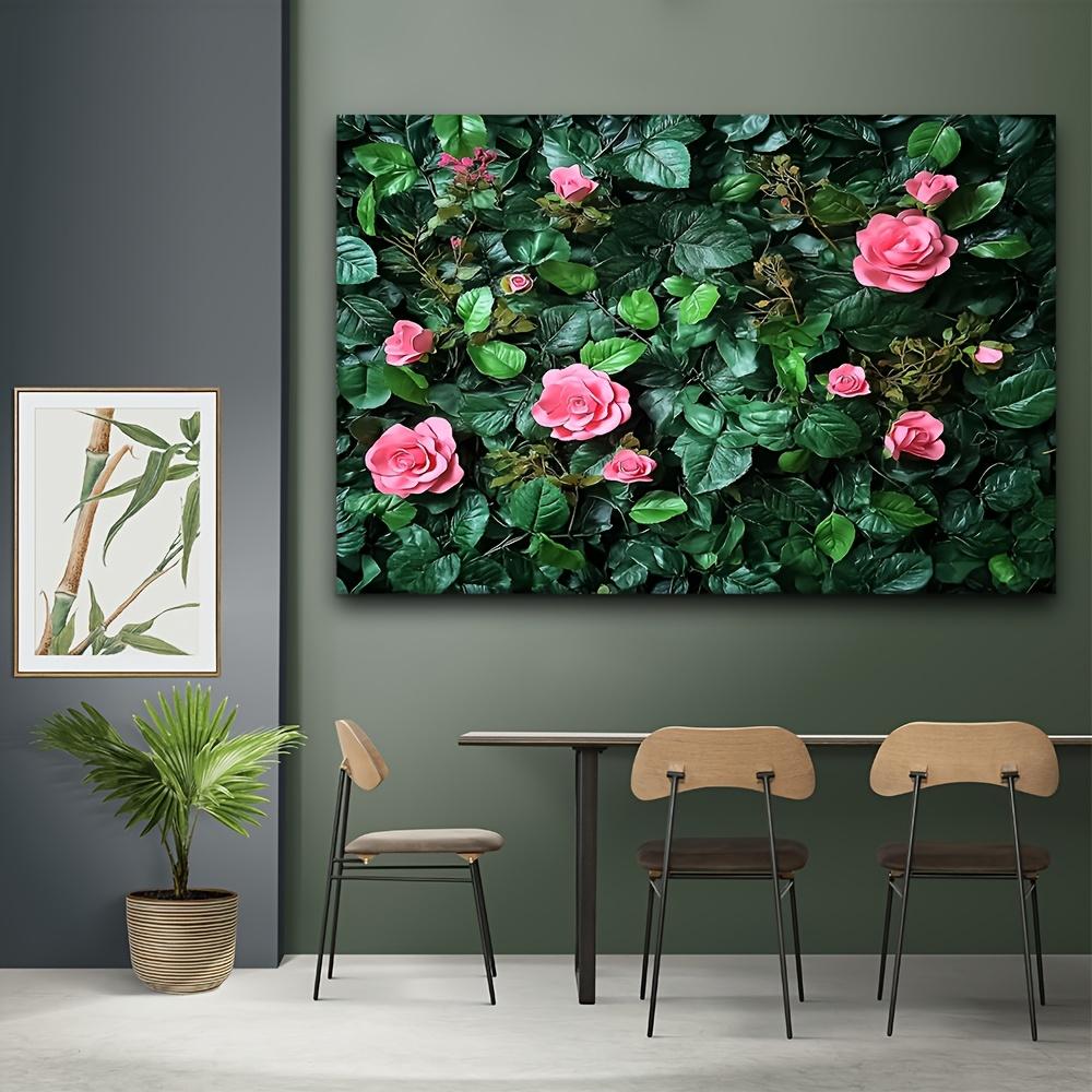 1 piece of polyester artificial green grass and pink rose wall panel - abundant artificial green plants and vibrant roses