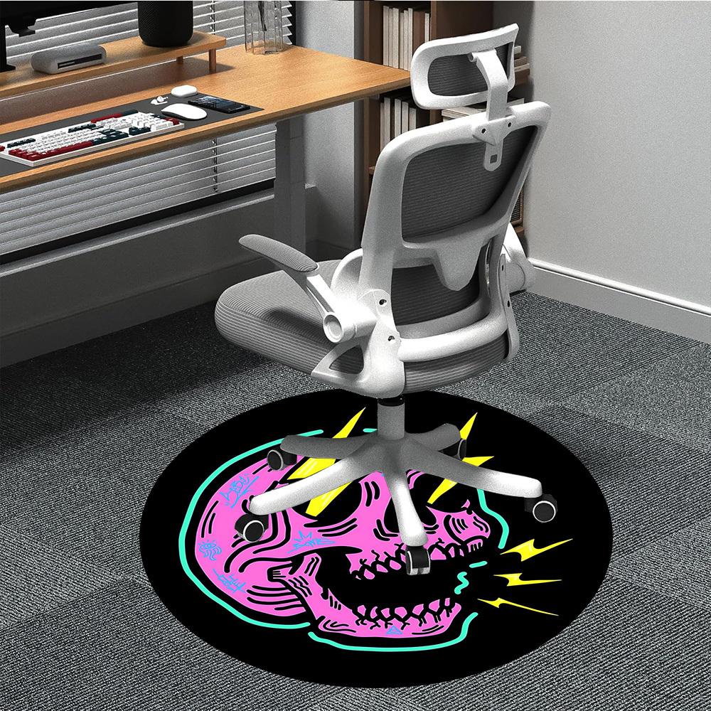 1pc Skull Lightning Office Round Area Rug,  Mat Suitable For Office, Under Office Chairs Bedroom Living Room Home Decor, Room Deco