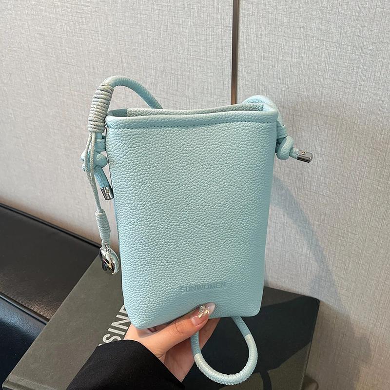 2025 Simple Crossbody Bag Women Casual All-Match Buckle Bucket Bags Solid Color Soft Daily Commute Phone One Shoulder Packs sacs