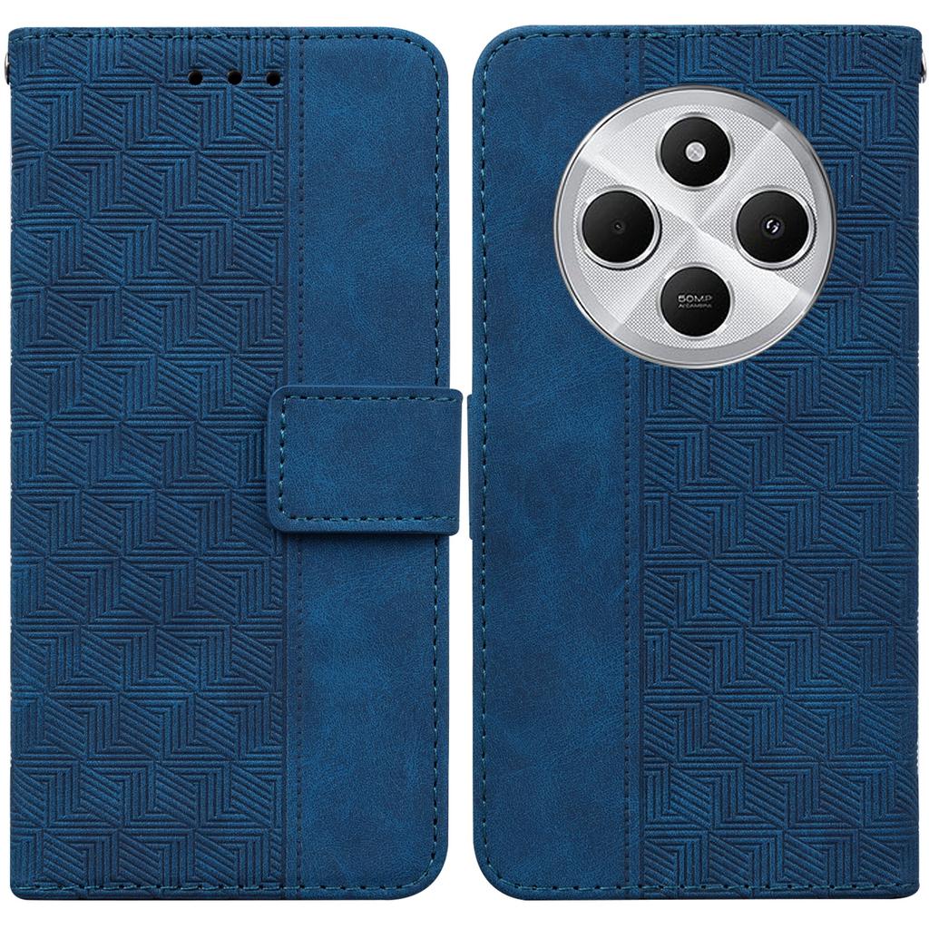 For Xiaomi Poco C75 4G/Redmi 14R 5G/14C 4G Case Geometry Pattern Leather Wallet Phone Cover with Wrist Strap